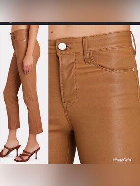 Cognac Faux Leather Cropped Pants